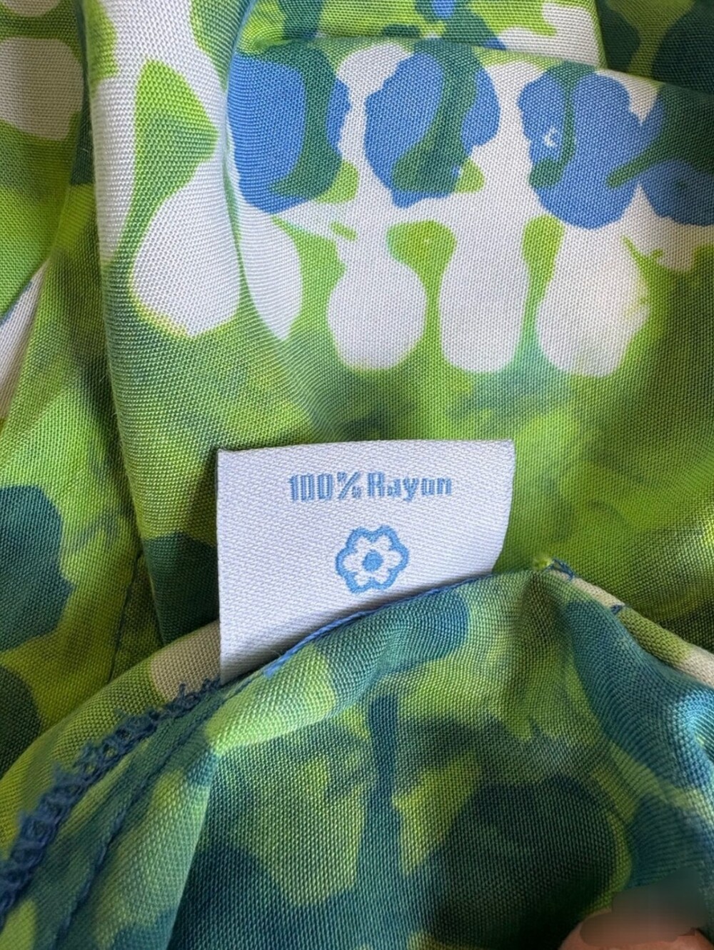 Blue Ginger Hawaiian Sleeveless Green & Blue Batik Dress W Drawstring Waist. XL - Picture 7 of 7